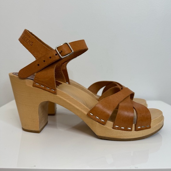 Swedish Hasbeens Brown Plain Leather Strap Wood Clog Sandal Women’s EU 38 US 8 - Picture 1 of 13